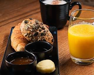 Breakfast with pastries and juice