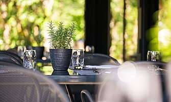 Table de restaurant confortable avec plante